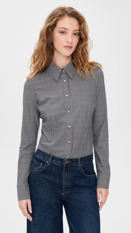 Classic Print Button Down Thong Bodysuit