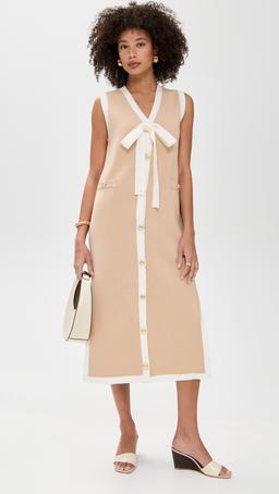 Knit Midi Dress With Ribbon Tie