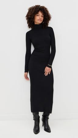 Silk Blend Rib Sweater Turtleneck Dress