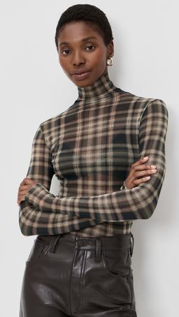 Plaid Mesh Turtleneck