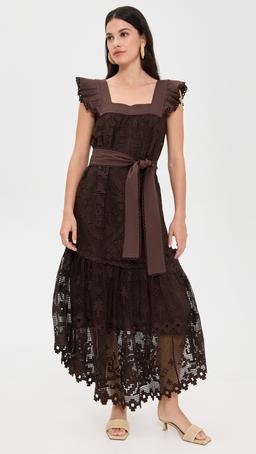 Pineapple Guipure Brown Midi Dress