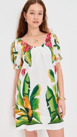 Summer Foliage Scarf Off-White Mini Dress
