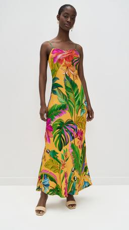 Birds Singing Yellow Slip Maxi Dress