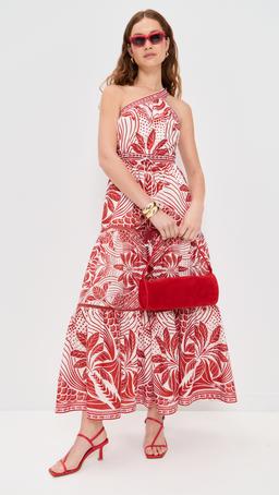 Monochrome Elegance Scarf Red Maxi Dress