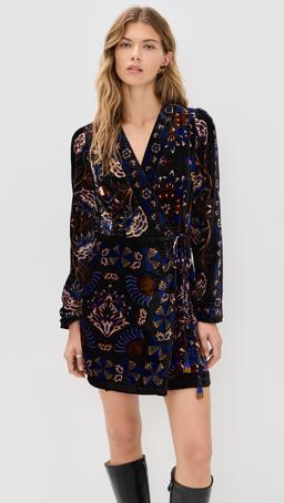 Arabesque Mix Scarves Black Wrap Mini Dress