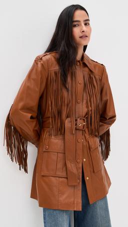 Brown Fringe Leather Coat