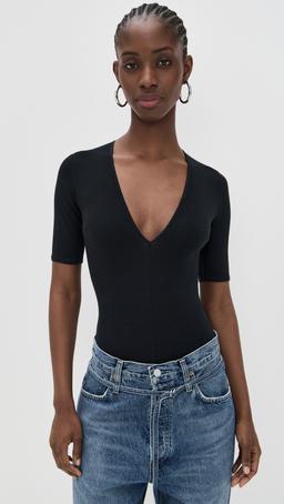 Cotton Deep V Thong Bodysuit