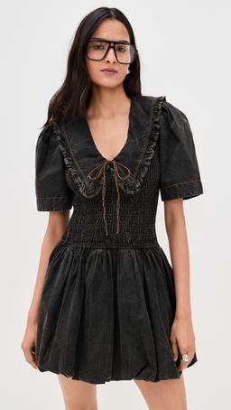 Garment Dyed Cotton Mini Smock Bubble Dress