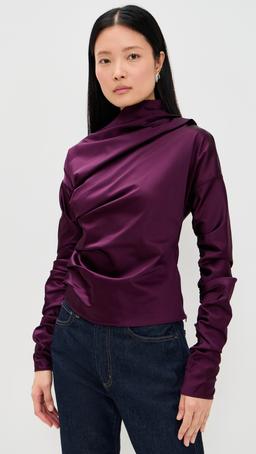 Technical Stretch Satin Ruched Top
