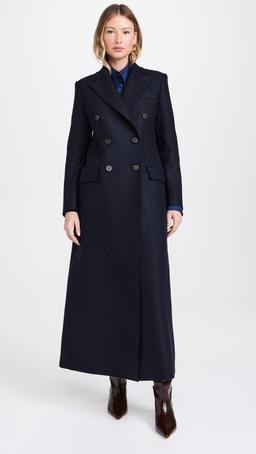Women Long Double Breasted Tailored Coat Pressed Wool