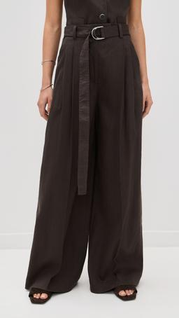 Wide Double-Pleat Trousers with Belt