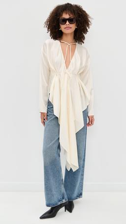 Long Sleeve Scarf Drape Top