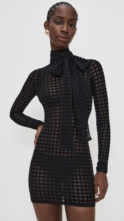 Cross Grain Dress with Pussybow Detail