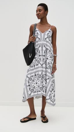 Embroidered Deep V Neck Midi Dress