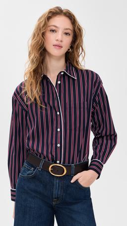 Long Button Up Shirt In Stripe Poplin