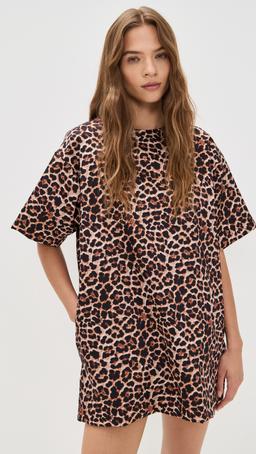 Bonded Satin Leopard Print T-Shirt Dress