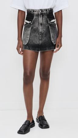 Denim Grey Acid Wash Embellished Mini Skirt