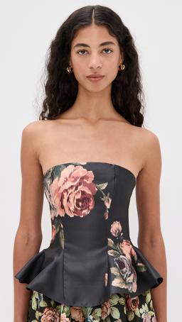 Flower Printed Strapless Waisted Top