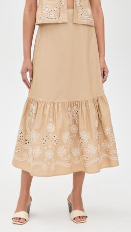 Eyelet Detail Midi Skirt
