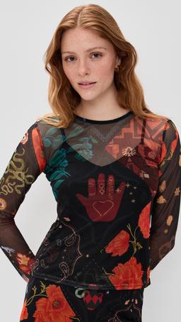 Night Garden Mesh Long Sleeve Top