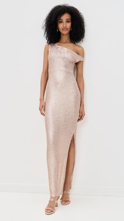 Drop Shoulder Fitted Gown with Side Slit