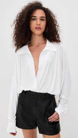 Super Oversized Boyfriend Neck Shirt Bodysuit