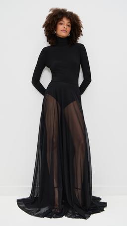 Long Sleeve Turtleneck Flared Gown