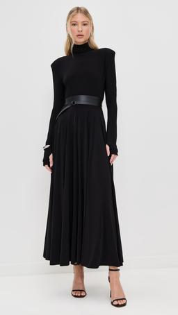 Shoulder Pad Turtle Flared Dress