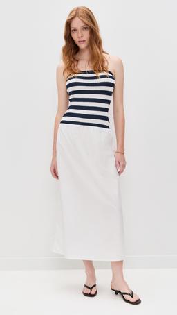 Crochet Knit Poplin Maxi Dress