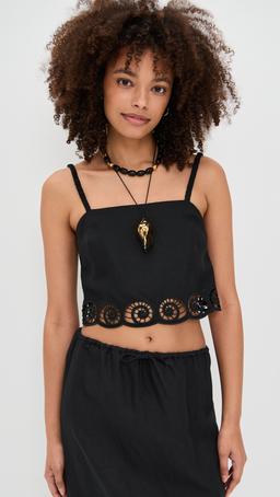 Air Linen Scallop Cropped Top