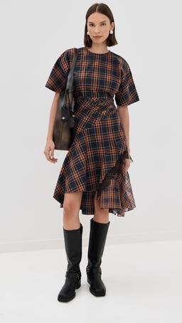 Short Sleeve Draped Dress with Organza Combo