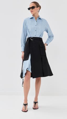 Flounce Skirt Long Sleeve Combo Shirt Dress