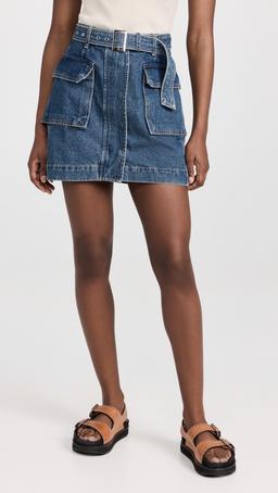 AR Denim Cargo Belted Mini Skirt