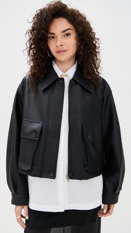 Black Patch Pocket Leather Jacket