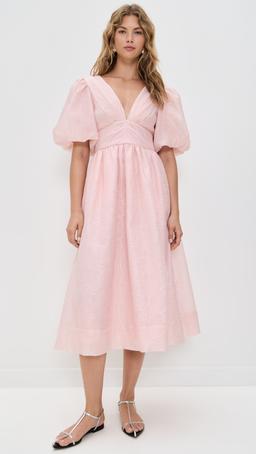 Florence Embossed Puff Sleeve Midi Dress