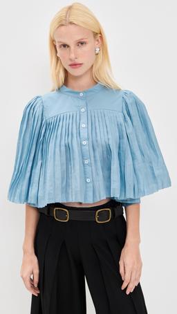 Solene Solid Pleated Top