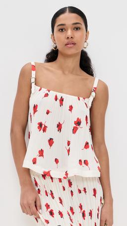 White Floral Plisse Top