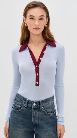 Blue Viscose Knit Bodysuit