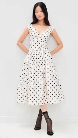 Cream Polka Dot Cotton Midi Dress