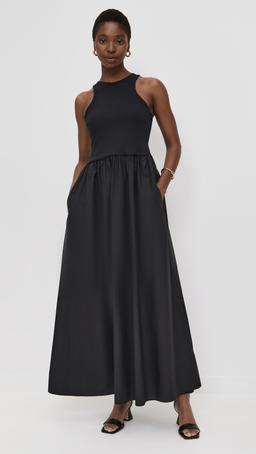 Knit Poplin Racer Maxi Dress