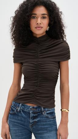 Mock Neck Overlay Gathered Top 3"