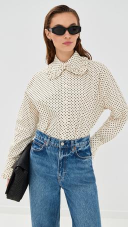 Pippa Polka-Dot Ruffle Collar Button Down Shirt