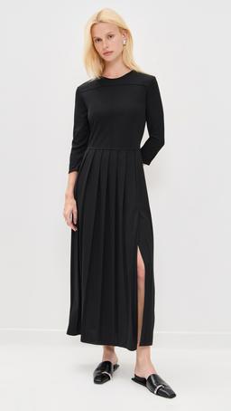 Long Sleeve Pleat Midi Dress