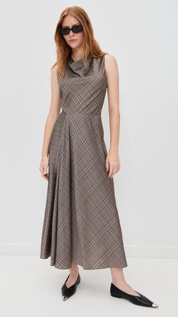 Pressed Plaid Cowl Neck Dress