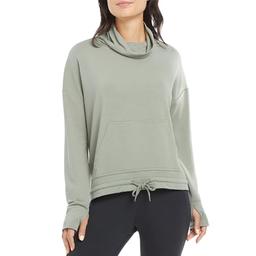 Danskin Women's Long Sleeve Cowl Neck Pullover Sweatshirt, Agave Green, Large