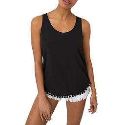 French Connection Women's Crepe Light POM TOP, Black, S
