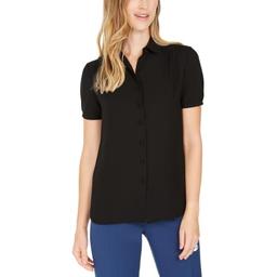 Anne Klein Women's Short Sleeve Button Down Top Asphalt