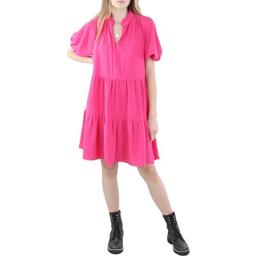 CeCe Womens Ruffled Trim Short Mini Dress Pink XS