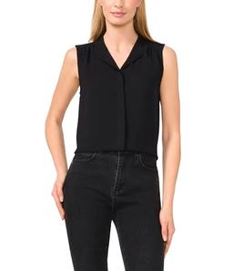 CeCe Women's Sleeveless Open Collar Top W/Hidden Placket, Rich Black