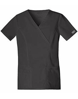 Cherokee Women Scrubs Top Workwear Core Stretch Mock Wrap 4728, L, Black